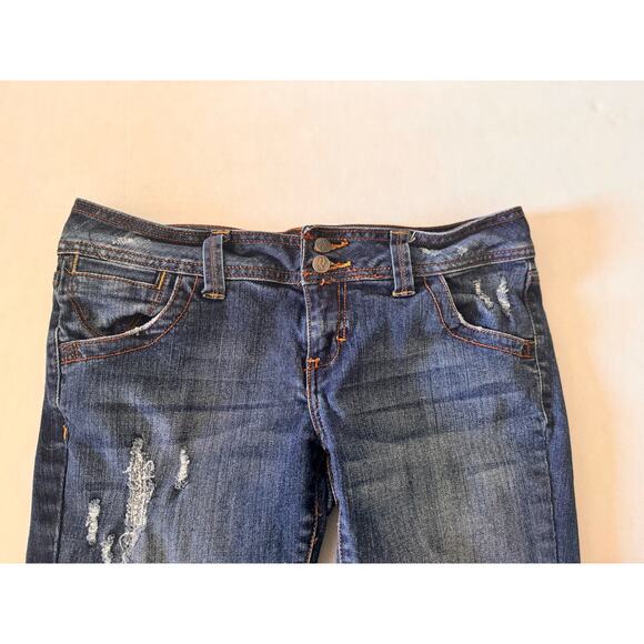 Decree Denim Shorts Jorts Capri Pants Ladies Juniors 9 Distressed Destroyed - Picture 2 of 11